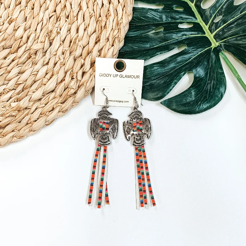 Minimalist Crystal Earrings-Thunderbird Tassel Earrings in Serape