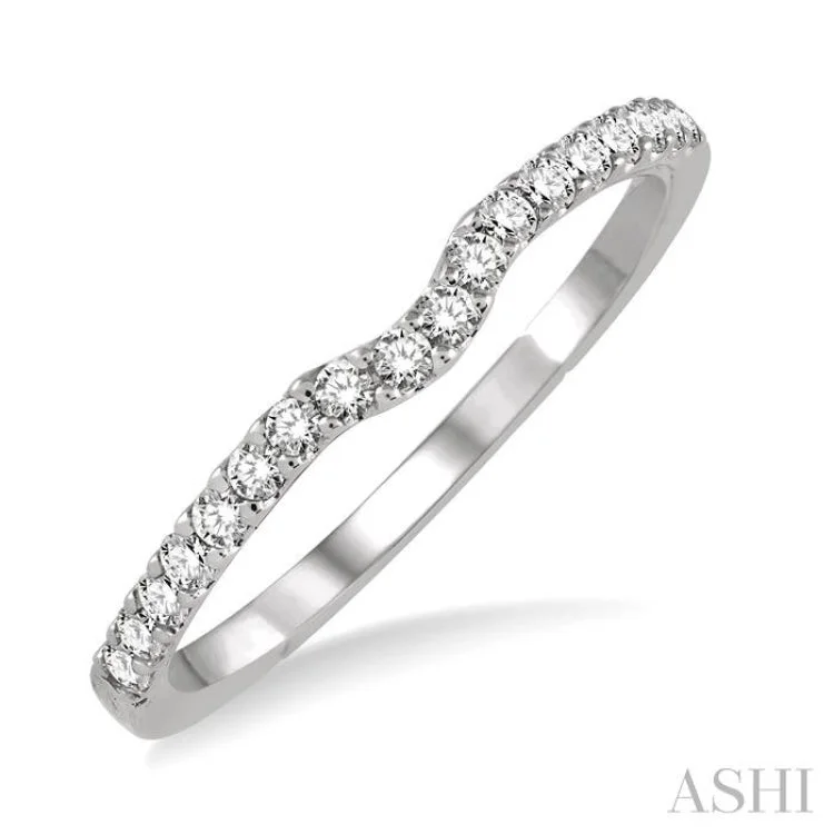 Custom Wedding Ring Bands with Engraving-1/5 Ctw Round Cut Diamond Wedding Band in 14K White Gold