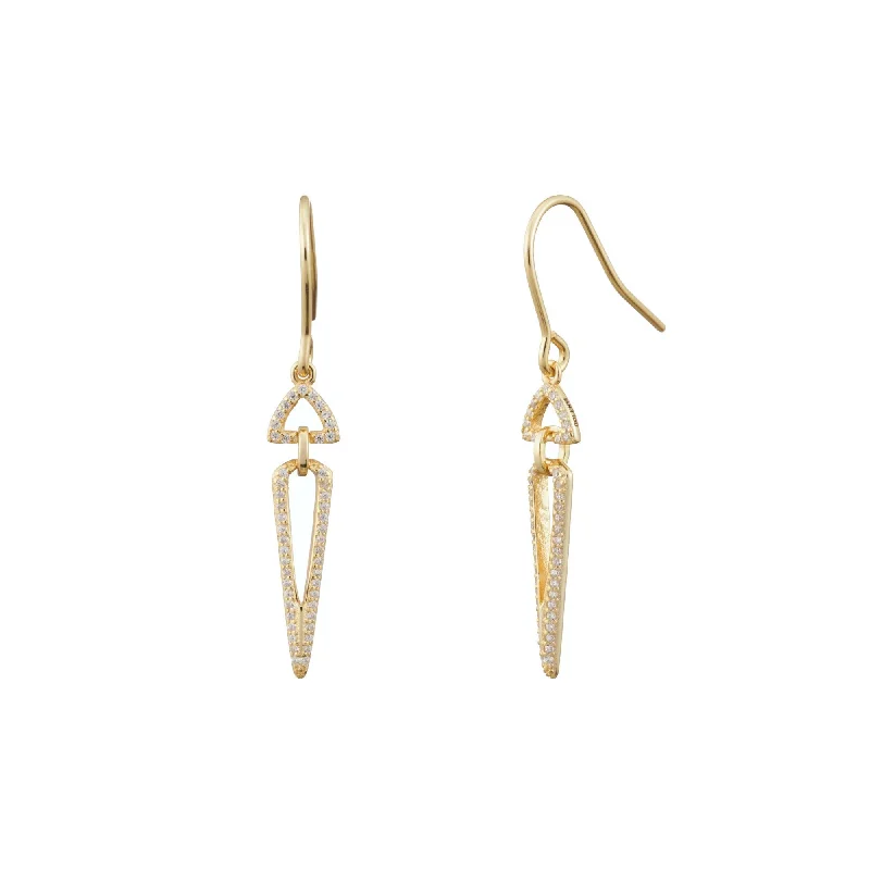 Classic Gemstone Earrings-Crystal Pave Geometric Triangle Statement Drop Earrings