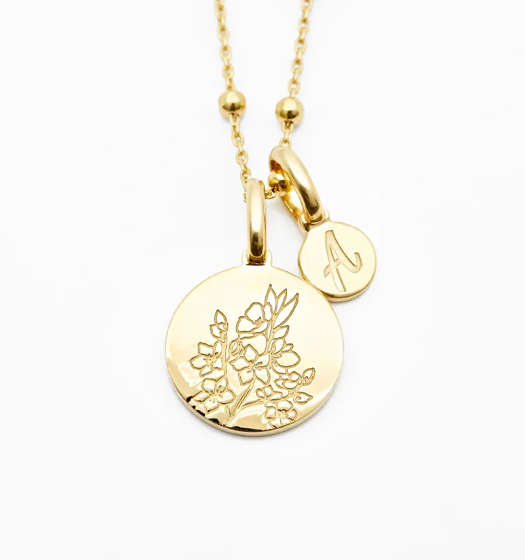 Custom Logo Necklaces-Cherry Blossom Initial Necklace - March Flower