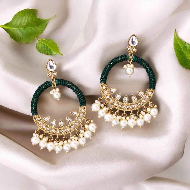 Elegant Silver Drop Earrings-Emerald Meeru Chandbalis