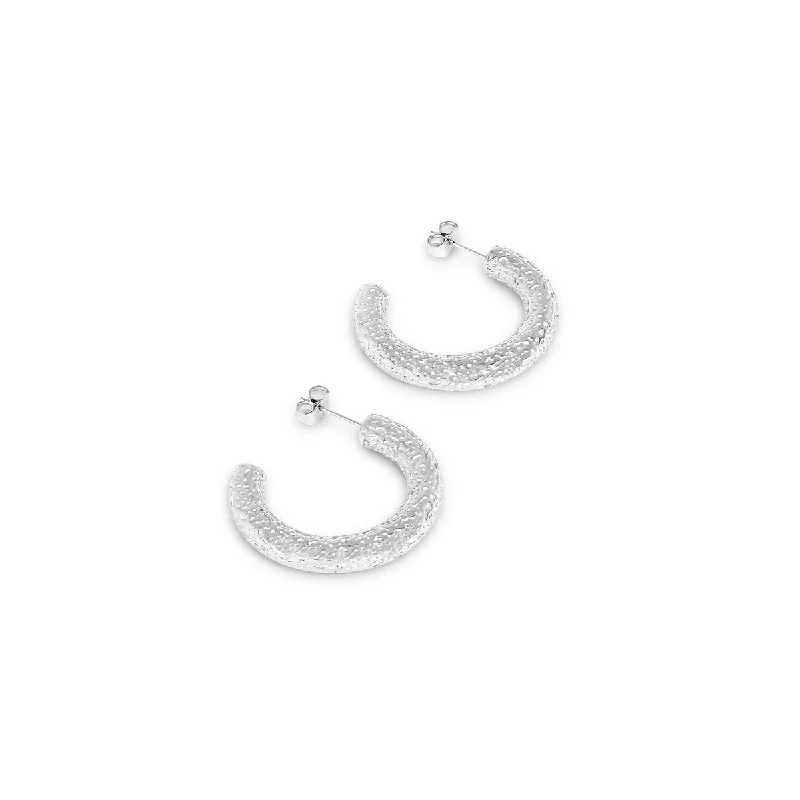 Simple Crystal Hoop Earrings-Rosa Hoop Earrings - Silver