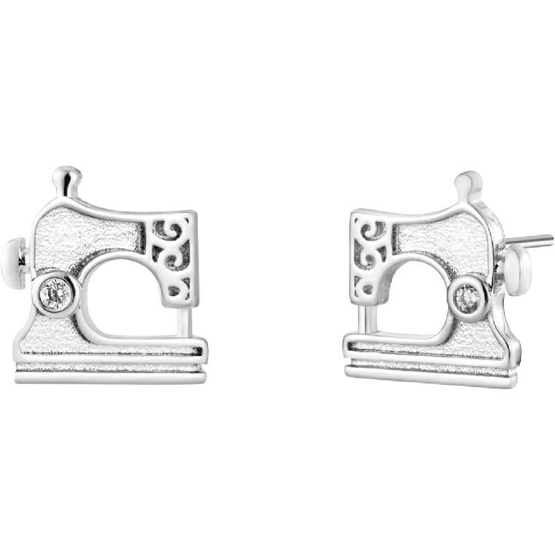 Silver Crystal Earrings-Sewing Machine Stud Earrings