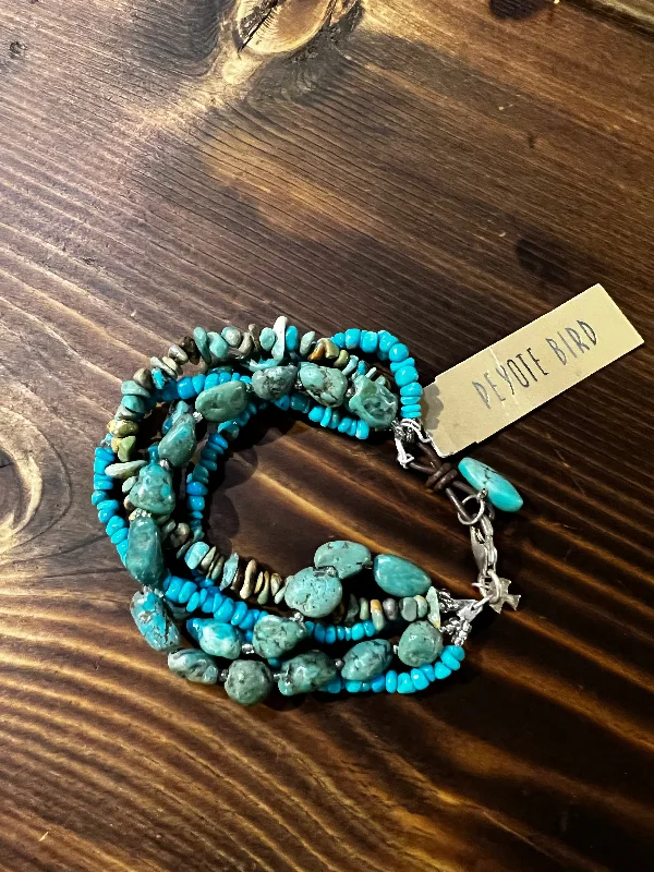 Bracelets with Birthstones for Moms-Multi-Strand Turquoise Chunk Bracelet