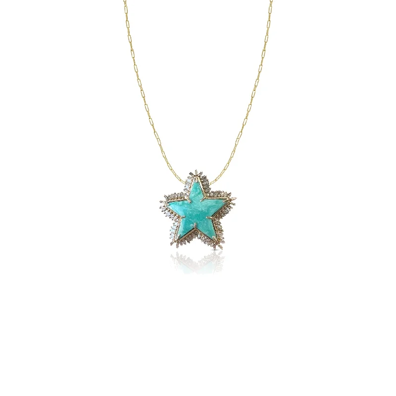 Diamond Necklaces-14k Turquoise Star Charm Necklace