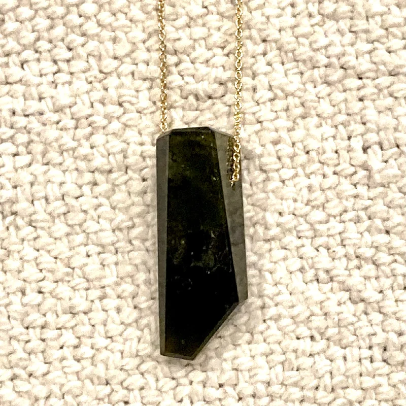 Sapphire Necklaces-One of a Kind Geometric Forest Green Tourmaline on 14K Gold Necklace