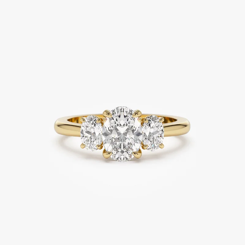 Two-Tone Engagement Rings-1.50 ctw 14k Oval Shape Lab-Grown Diamond Three Stone Engagement Ring - Serena