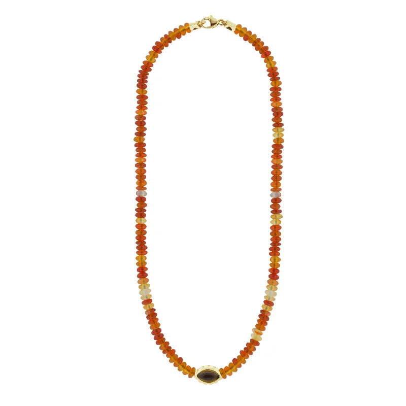 Custom Picture Necklaces-Citrine Eye of the Idol on Carnelian Beaded Necklace