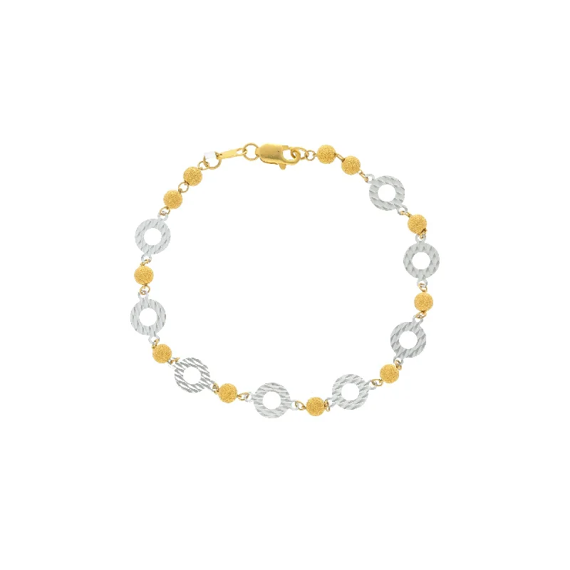 Beaded Bracelets with Inspirational Words-22K Yellow Gold Link Peace Bracelet W/ White Gold Disc Accents, 6.5 grams