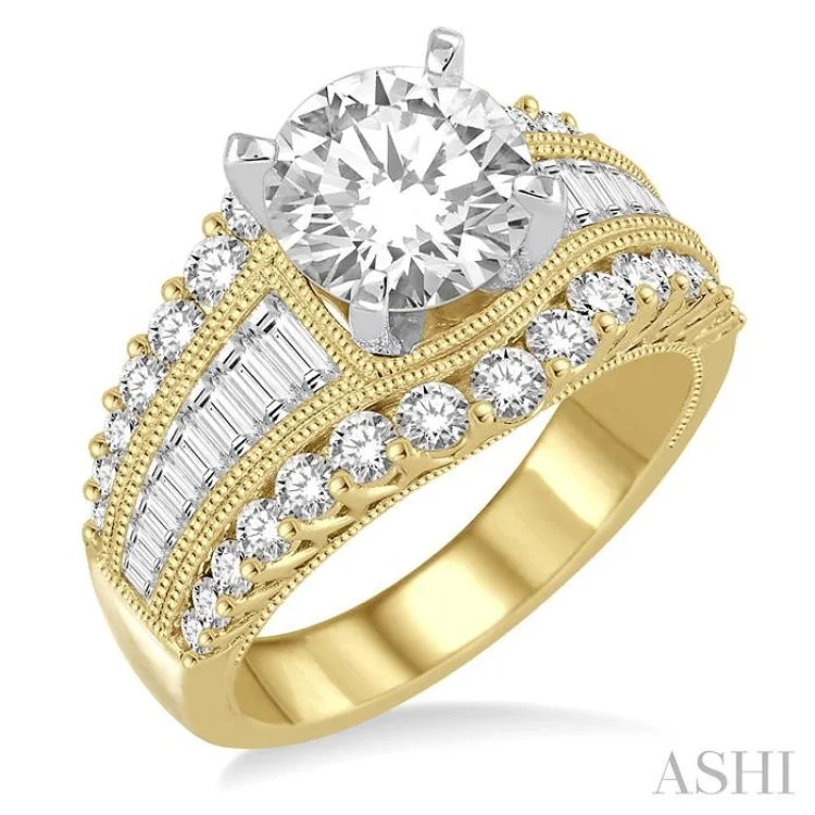 Custom Gold Wedding Ring Sets-1 1/2 Ctw Diamond Semi-mount Engagement Ring in 14K Yellow and White Gold