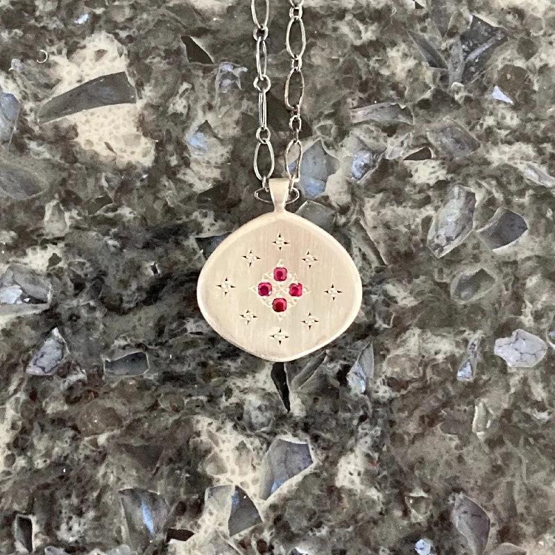 Creative Necklaces-Nebula Rubies and Sterling Silver Pendant Necklace