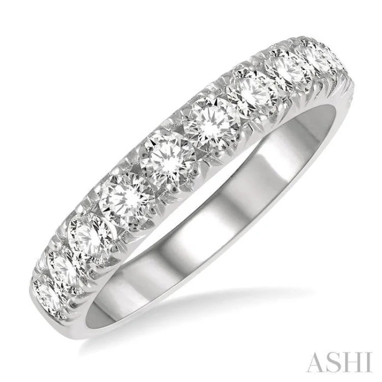 Fashionable Wedding Rings-1 Ctw 11 Stone Round Cut Diamond Wedding Band in 14K White Gold