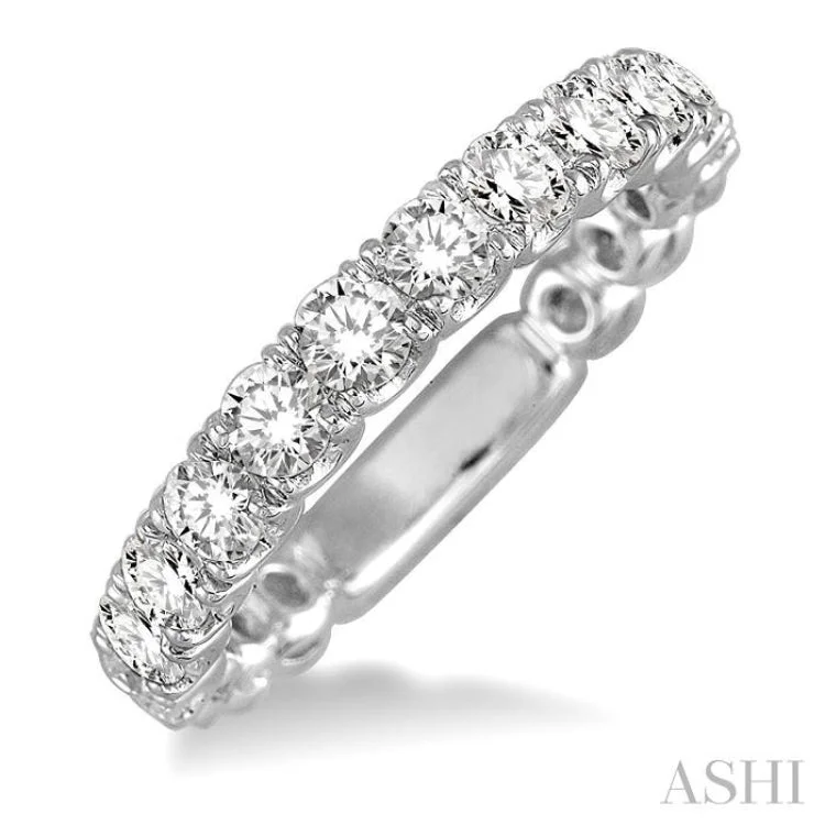 Personalized Wedding Bands for Couples-3/4 Ctw Round Cut Diamond Wedding Band in 14K White Gold