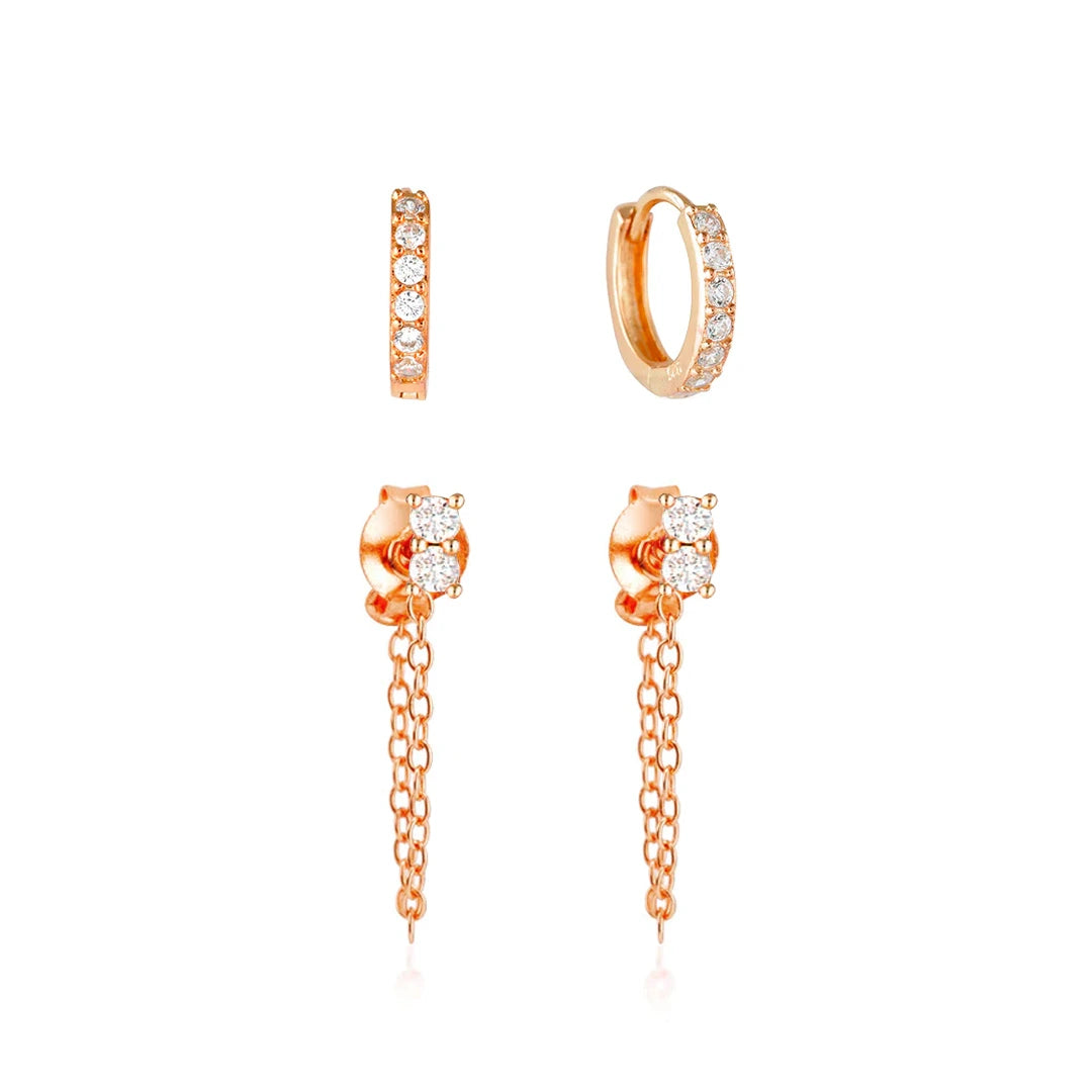 Simple Hoop Earrings for Women-Jet Anniversary Set Rose Gold