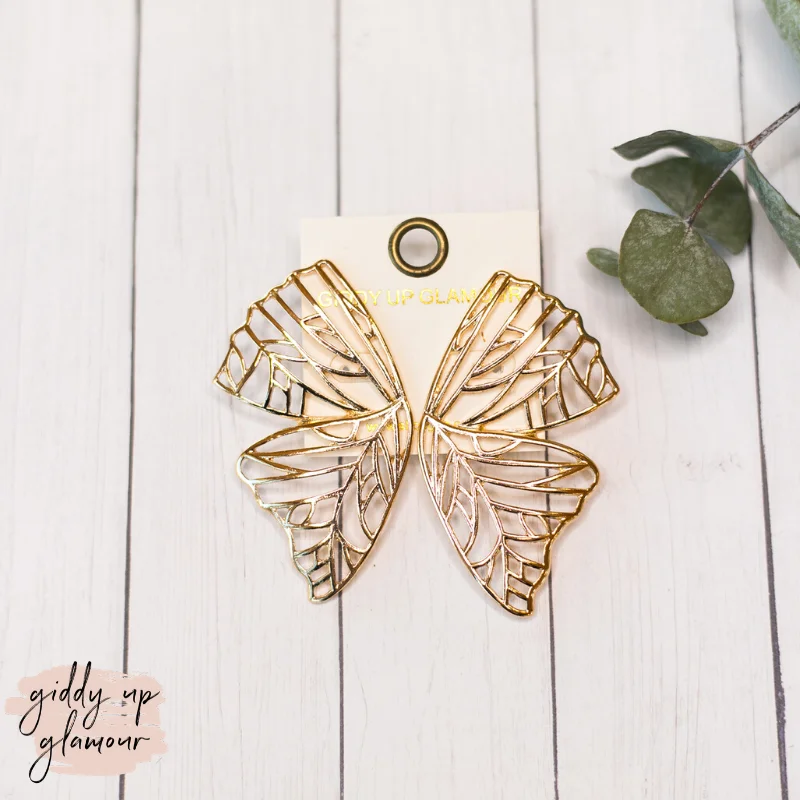 Large Hoop Gemstone Earrings-Gold Butterfly Wing Earrings