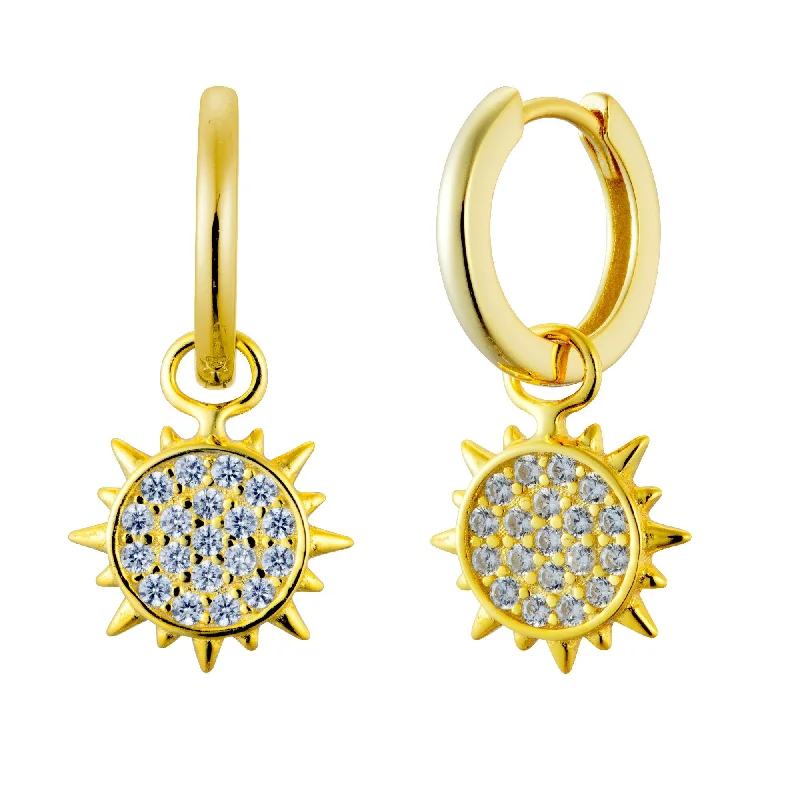 Gold Stud Earrings-Crystal Sun Celestial Hoop Earrings