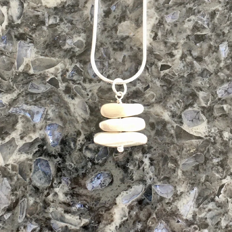 Elegant Pendant Necklaces-Short Stacked Brushed Sterling Silver Stones Pendant Necklace