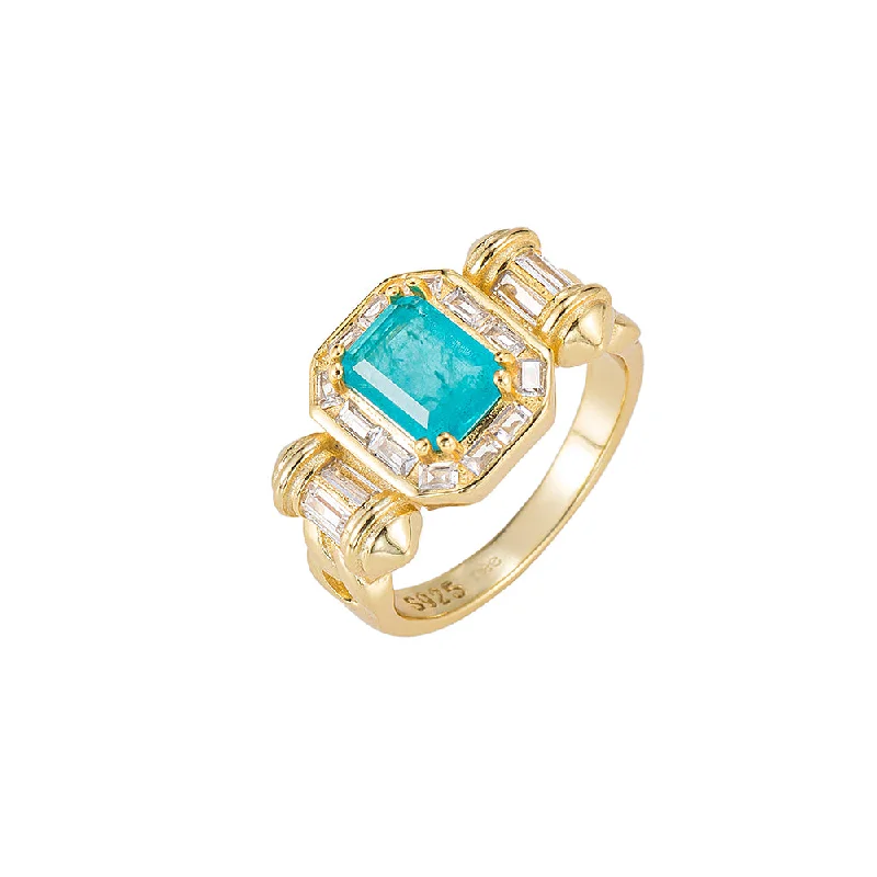 Wedding Rings with Custom Settings-Aqua Topaz and CZ Statement Ring