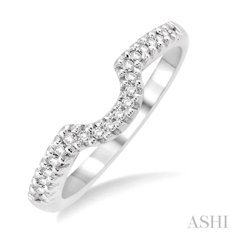 Handmade Diamond Wedding Bands-1/6 Ctw Round Cut Diamond Wedding Band in 14K White Gold