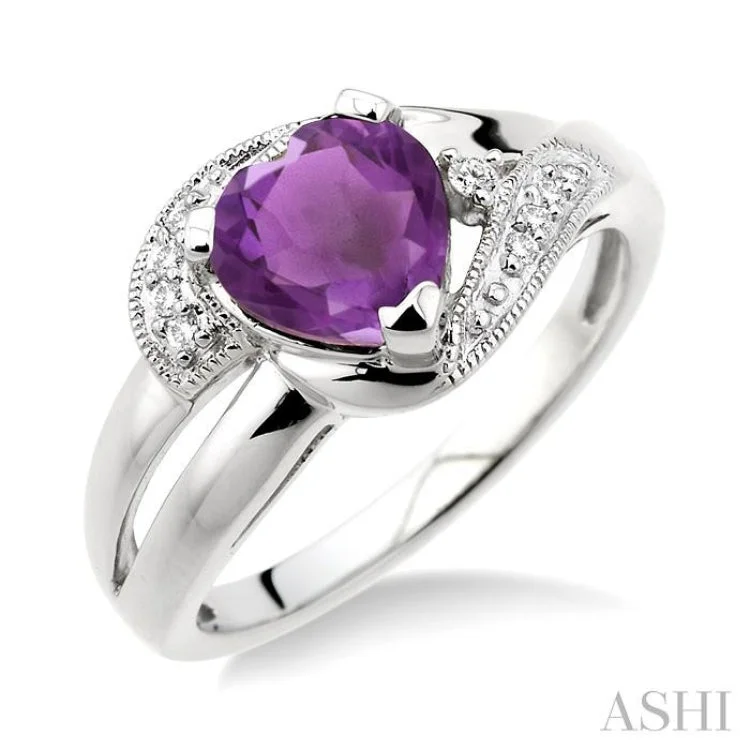 Luxury Promise Rings for Women-7x7MM Heart Shape Amethyst and 1/20 Ctw Single Cut Diamond Ring in Sterling Silver