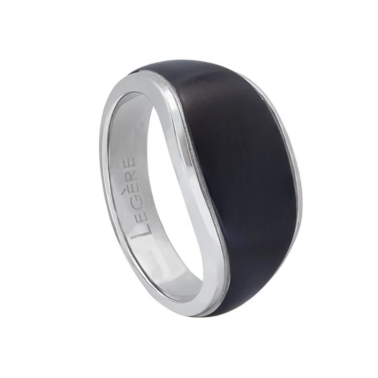 Personalized Engagement Rings for Men-Stainless Steel Signet Ring  with Black IP Matte Finish