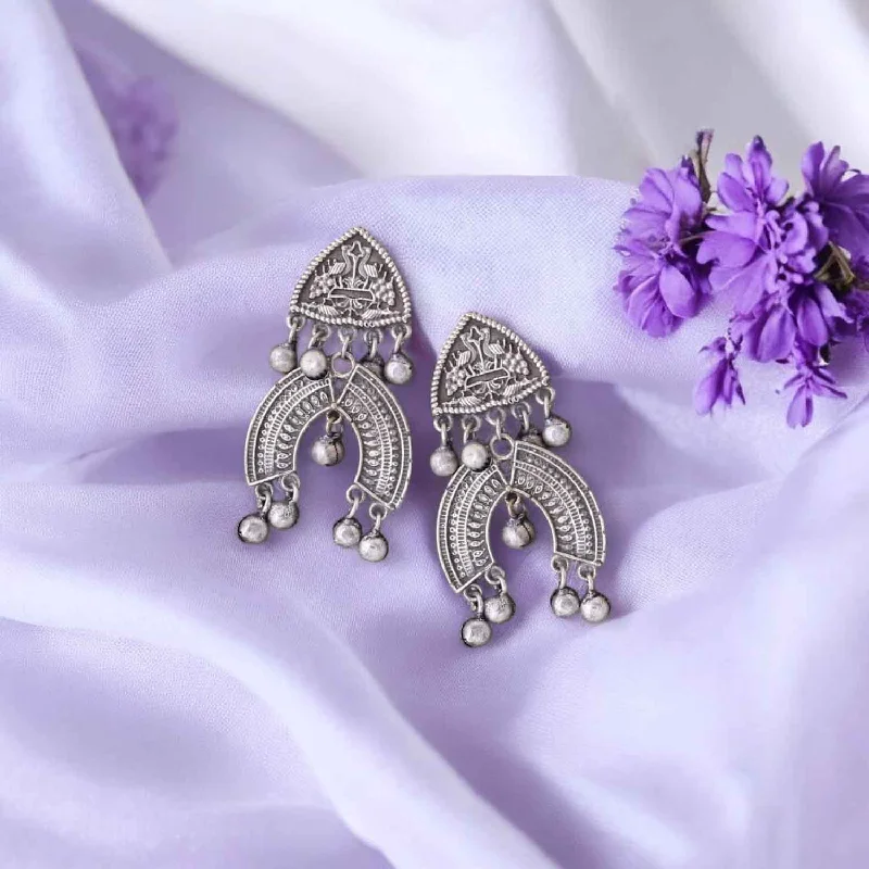 Designer Drop Hoop Earrings-Antique Jivita Oxidised Danglers