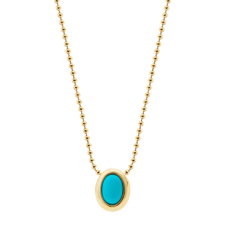 Inspirational Necklaces-Oval Turquoise Cabochon on Ball Chain Necklace