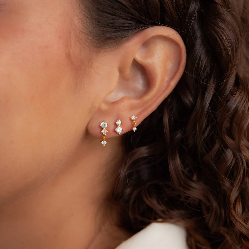 Trendy Hoop Earrings for Women-Triple Diamond Studs Set