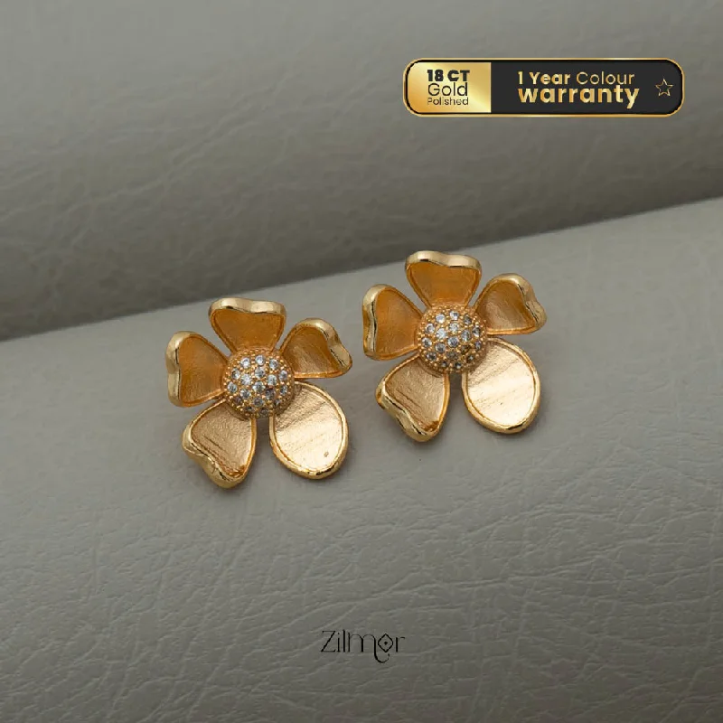 Silver and Gold Hoop Earrings-PE101833 - Gold tone AD Stone Flower stud Earrings