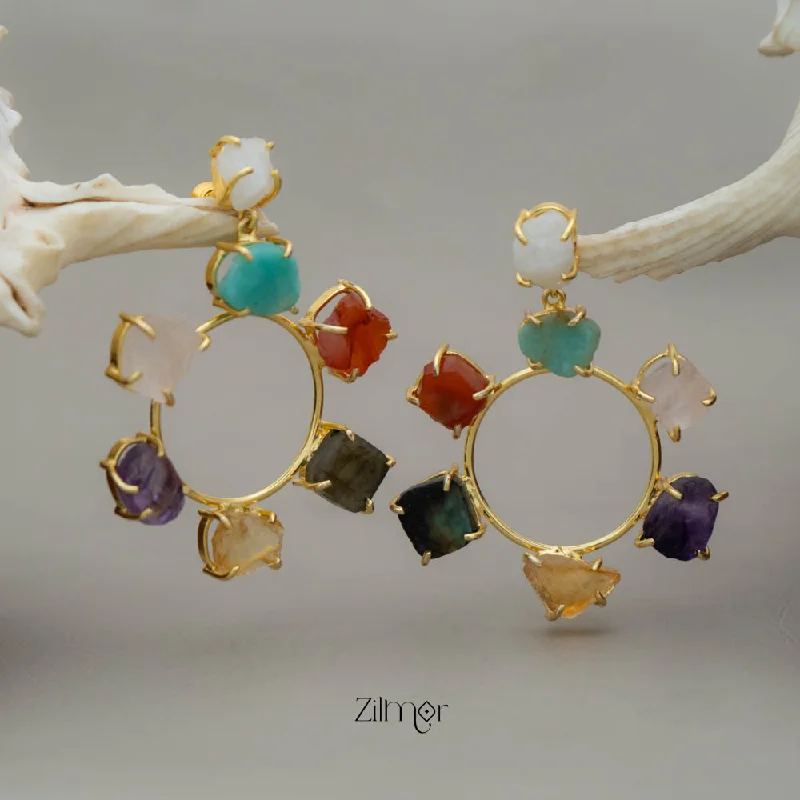 Geometric Hoop Earrings-AS101969 - 7 Chakra Natural Raw Stone Earrings