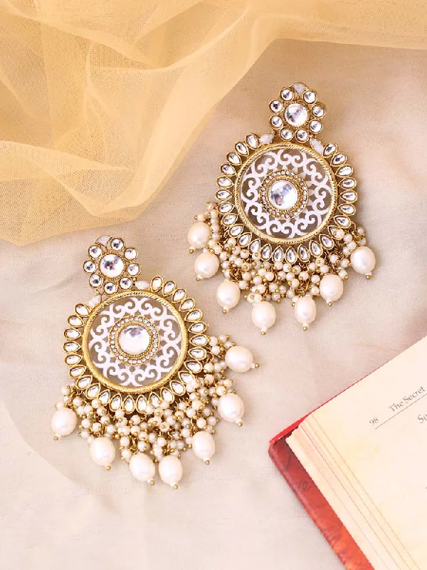 Gold Hoop Earrings-Ivory Miraya Chandbalis