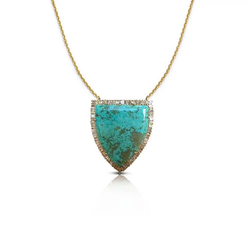 Fashion Jewelry Necklaces-14k Turquoise Shield Necklace 1