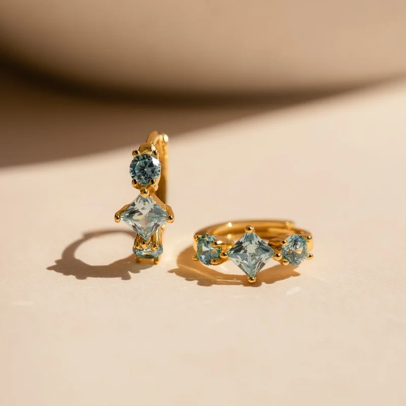 Elegant Drop Stud Earrings-Aquamarine Diamond Huggies