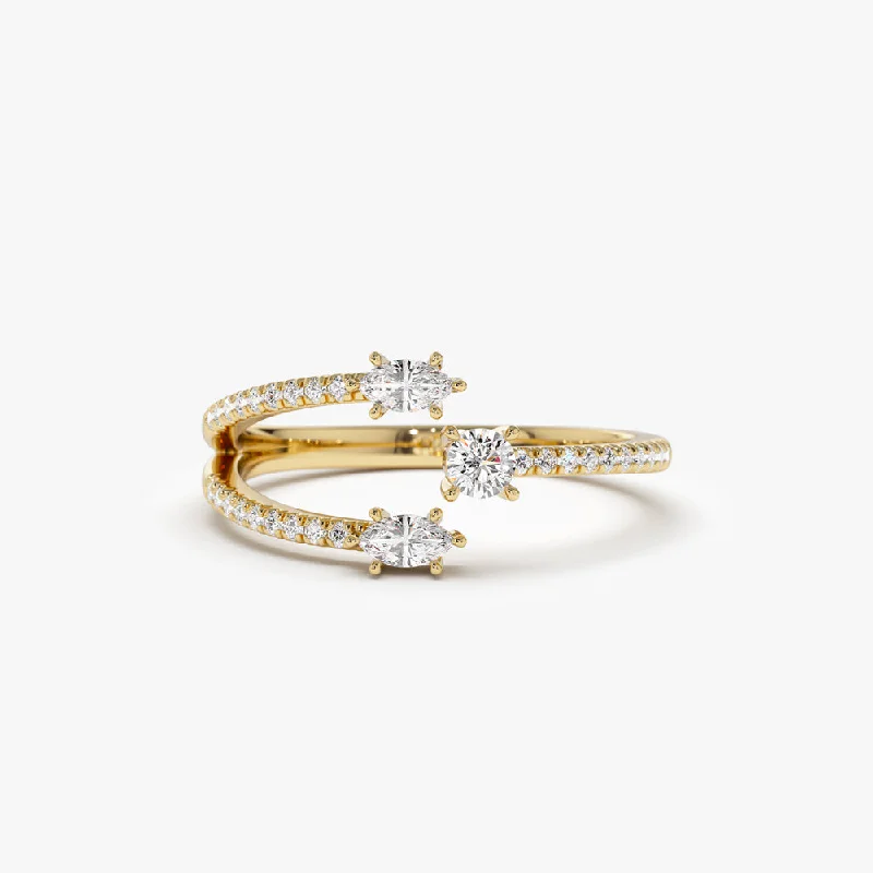 Affordable Promise Wedding Rings-14k Open Design Marquise Diamond Claw Ring