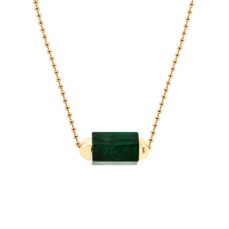 Dog Necklaces-Malachite Hexagon Bead on Gold Ball Chain Necklace