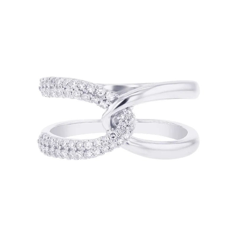 Simple Diamond Promise Rings-Silver Interlacing Diamond Ring