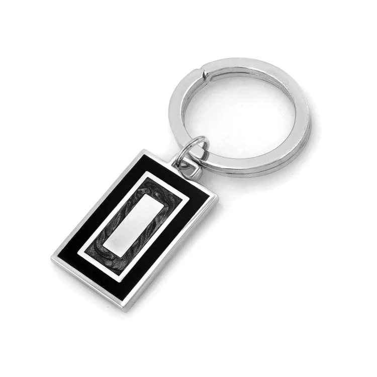 Custom Matching Engagement Rings-Rhodium Finish Black & Grey Lacquer Key Ring