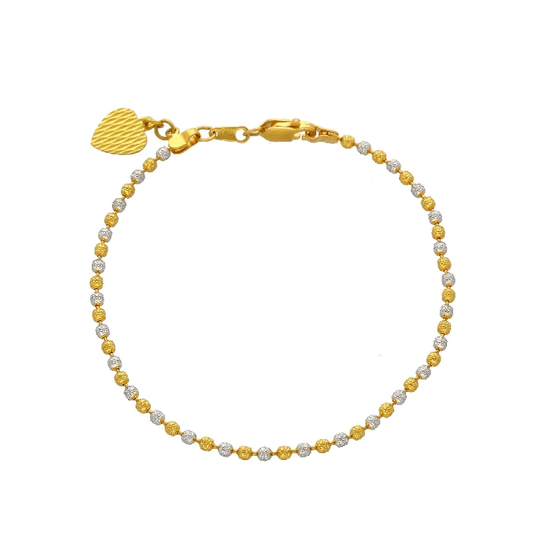 Adjustable Friendship Bracelets-22K Multi Tone Gold Ball Bracelet W/ Heart Charm