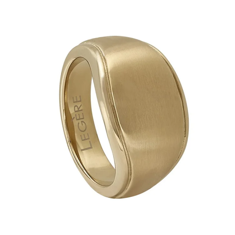 Luxury Wedding Bands for Women-Gold IP Finish Stainless Steel Signet Ring  with Gold IP Matte Finish