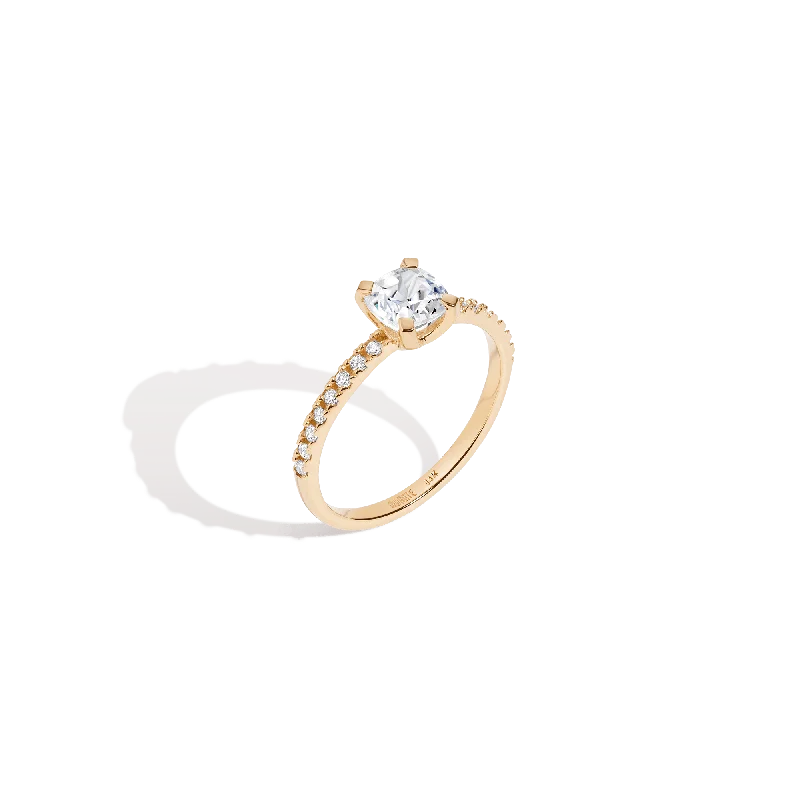 Wedding Rings with Personal Engraving-Pavé Cushion Cut Solitaire Diamond Ring