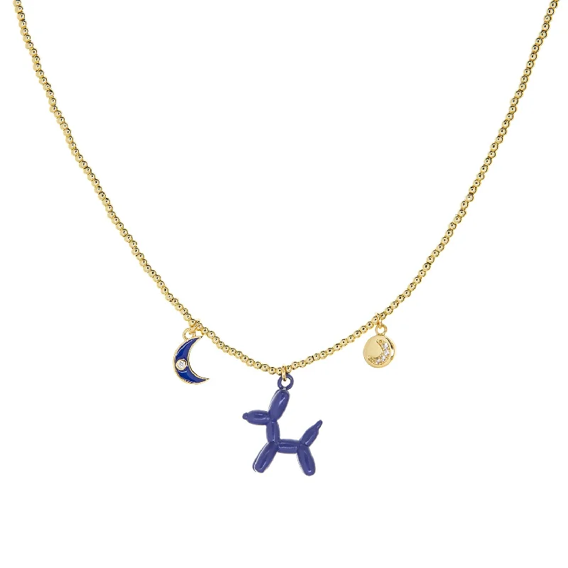 Personalized Gold Necklaces-dog and moon ball chain necklace