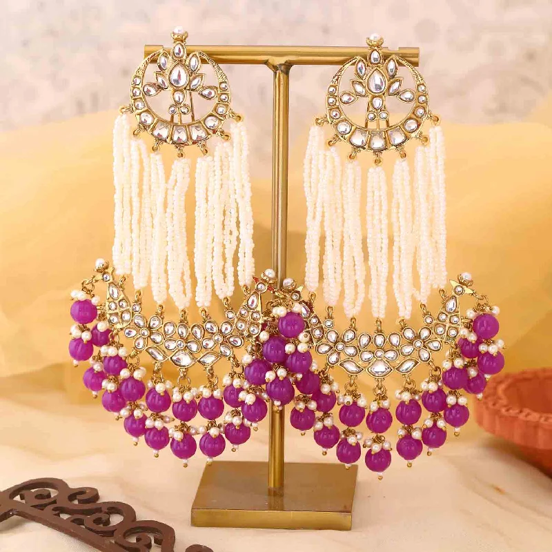 Designer Hoop Earrings for Women-Purple Rashika Chandbalis