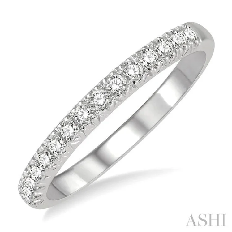 Affordable Gemstone Wedding Rings-1/4 ctw 15Stones Round Cut Diamond Wedding Band in 14K White Gold