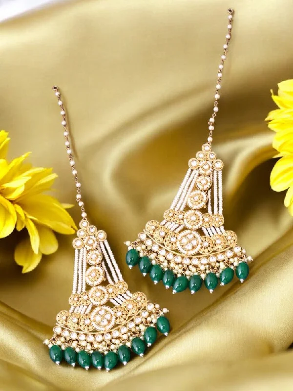 Designer Crystal Drop Earrings-Emerald Saavi Sahara Chandbalis