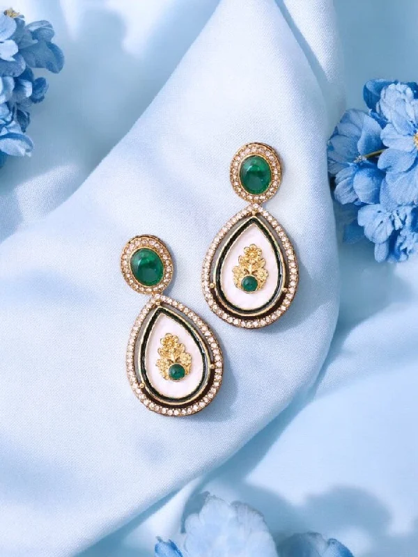 Vintage Pearl Earrings-Emerald Pritika Danglers