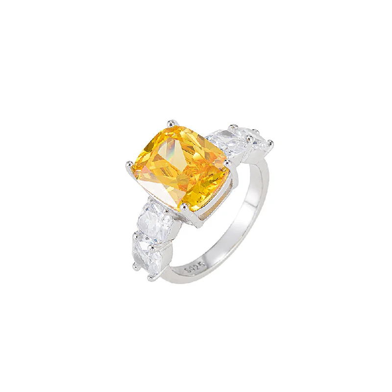 Affordable Engagement Ring Designs-Citrine and CZ Stone Ring