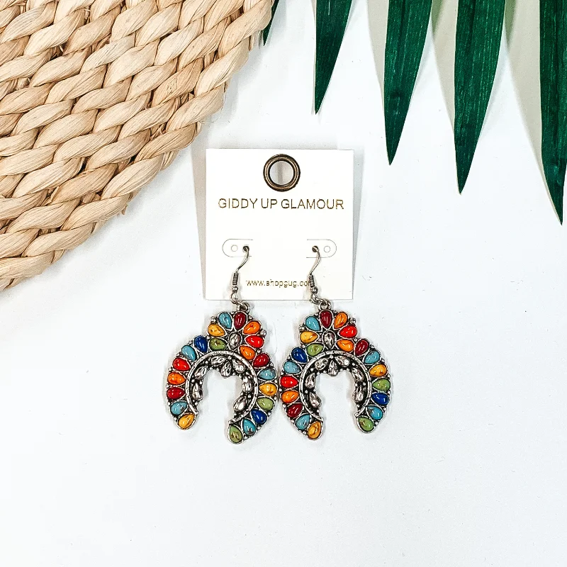 Handmade Hoop Earrings-Western Squash Blossom Earrings in Multi