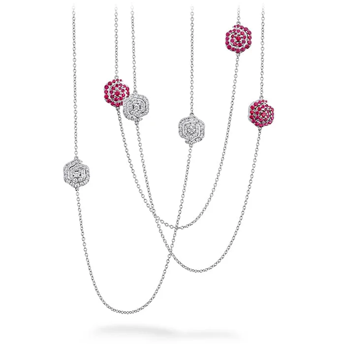 Multi-Strand Necklaces-Hearts On Fire Lorelei Diamond and Ruby Floral Station Necklace