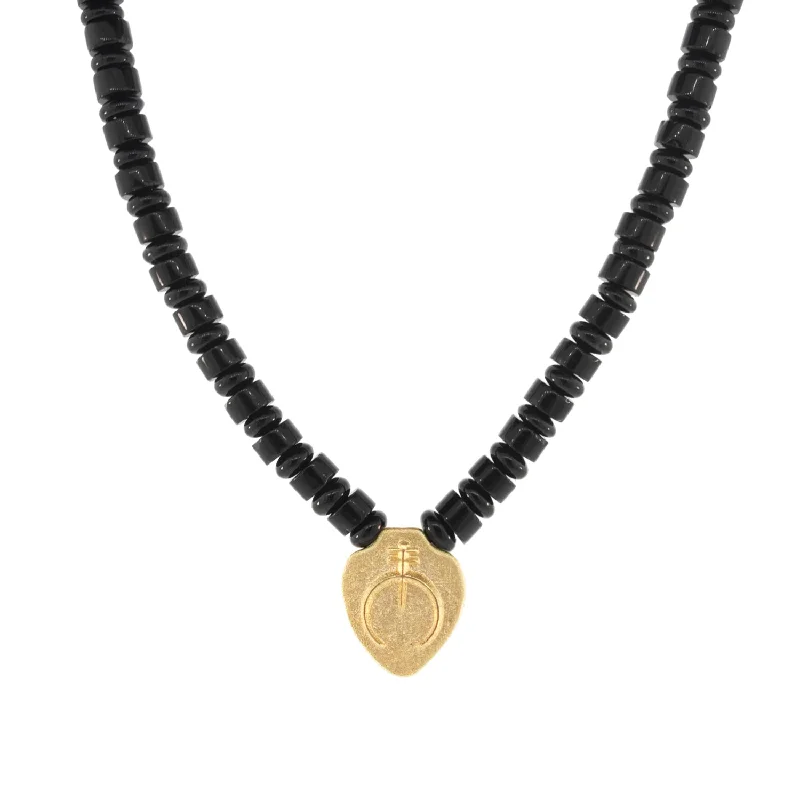 Valentine's Day Necklaces-Naja Shield Pendant on Onyx Beaded Necklace