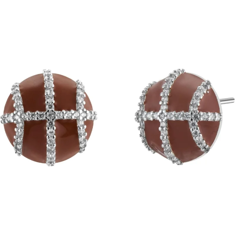 Gold and Diamond Earrings-2D Basketball Stud Earrings